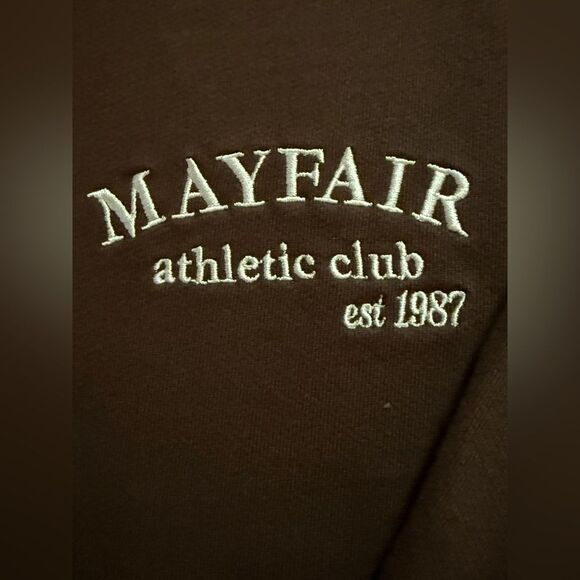Mayfair The Label athletic club embroidered Brown thick mid-weight sweatshirt OS - Picture 2 of 8